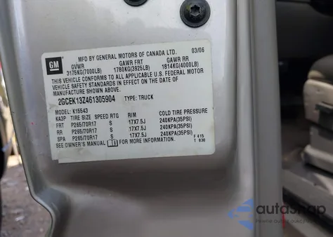 2006 Chevrolet Silverado 1500 Lt3 from USA, damaged, VIN 2GCEK13Z461305904